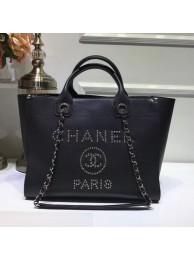 Replica AAA Chanel Deauville Grained Calfskin Medium Shopping Bag A57067 Black/Silver 2019 Collection AQ00845
