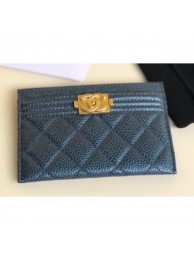 Replica AAA Chanel Pearl Caviar Leather Boy Card Holder Navy Blue 2018 AQ01334