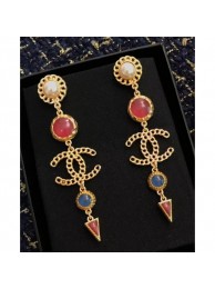 Replica AAAAA Chanel CC Triangle Pendant Clip-on Earrings AB0281 Gold/Red/Blue/Pearly White 2018 AQ03442