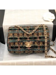 Replica Best Quality Chanel Quilted Lurex Tweed Small Flap Bag A01112 Green/Gold/Black 2019 Collection AQ03263