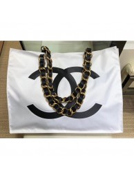 Replica Chanel CC Logo Canvas Shopping Tote Bag White/Black 2019 AQ03831