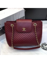 Replica Chanel Chevron Calfskin Strap Shopping Bag Burgundy 2019 Collection AQ03481