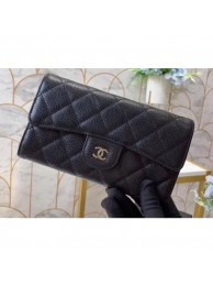 Replica Chanel Classic Long Flap Wallet A31506 Grained Calfskin Black AQ03771