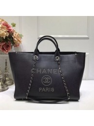 Replica Chanel Deauville Grained Calfskin Large Shopping Bag A57067 Black/Silver 2019 Collection AQ03767