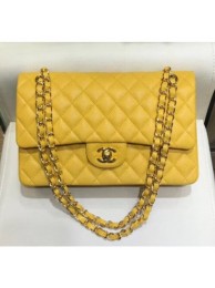 Replica Chanel Grained Caflskin Medium Classic Flap Bag A01112 Yellow With Gold Hardware AQ04234
