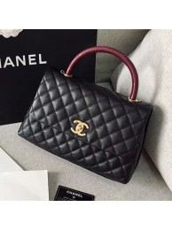 Replica Chanel Grained Calfskin Medium Coco Flap Bag With Lizard Leather Top Handle Black (Top Quality)) Collection AQ00840