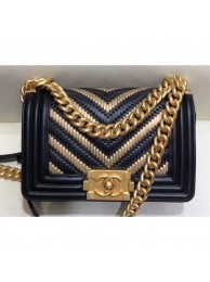 Replica Chanel Metallic Boy Small Flap Bag Chevron Black/Gold 2019 AQ01822