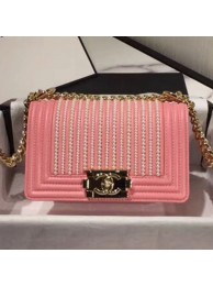 Replica Chanel Pearl Calfskin Small Boy Flap Bag A67085 Pink 2019 Collection AQ03981