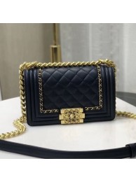 Replica Chanel Quilted Calfskin Chain Small Boy Flap Bag A67085 Navy Blue 2019 Collection AQ03657