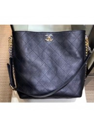 Replica Chanel Quilted Calfskin with Two-Tone Hardware Hobo Bag AS0414 Black 2019 AQ00576