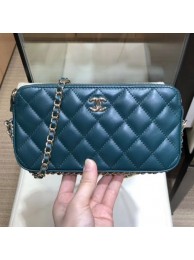 Replica Chanel Quilted Lambskin Double Clutch with Chain AP0738 Blue 2019 Collection AQ01260