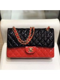 Replica Chanel Quilted Patent Calfskin Medium Classic Flap Bag A01112 Black/Red 2019 Collection AQ01466