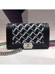 Replica Chanel Wave Sequins Medium Boy Flap Bag A67086 Black/White/Silver 2019 Collection AQ01575