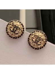 Replica Designer Chanel Quilted Metal Chain Leather Round Stud Earrings AB3047 Black/Gold 2019 Collection AQ01383